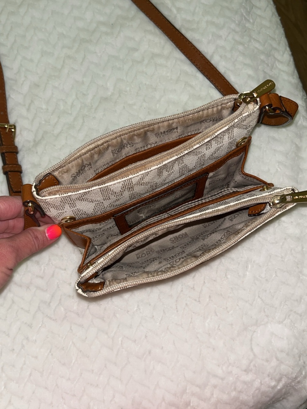 Michael Kors Beige Logo Crossbody with Tan Leather Strap - Picture 4 of 7